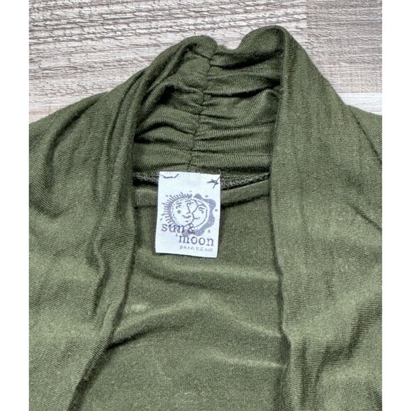 Sun Moon Womens Green Draped Cowl Neck Shirt Partial Lace Cuff Stretch Large? - Picture 8 of 12